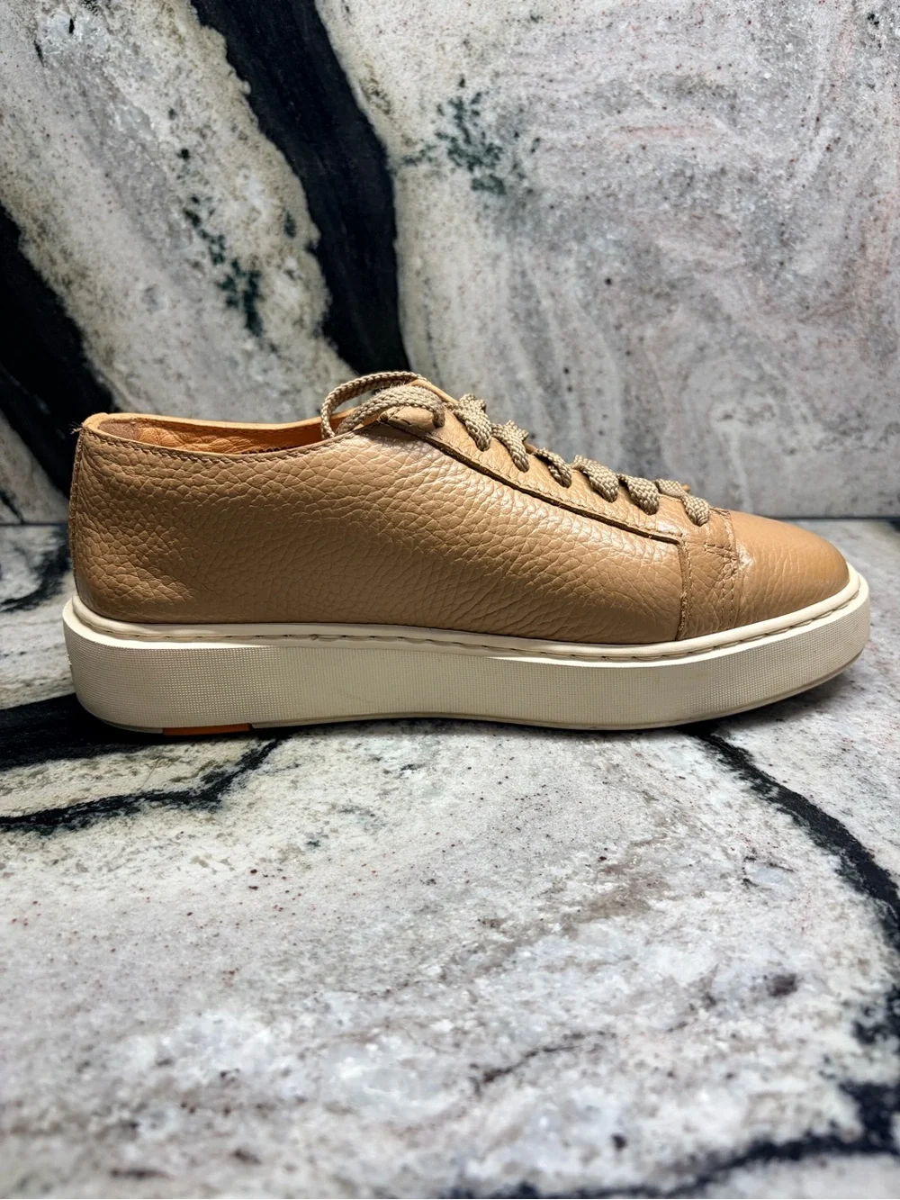 Santoni Women’s 37.5 Taupe Pebbled Leather Sneakers Made Italy 7.5 US